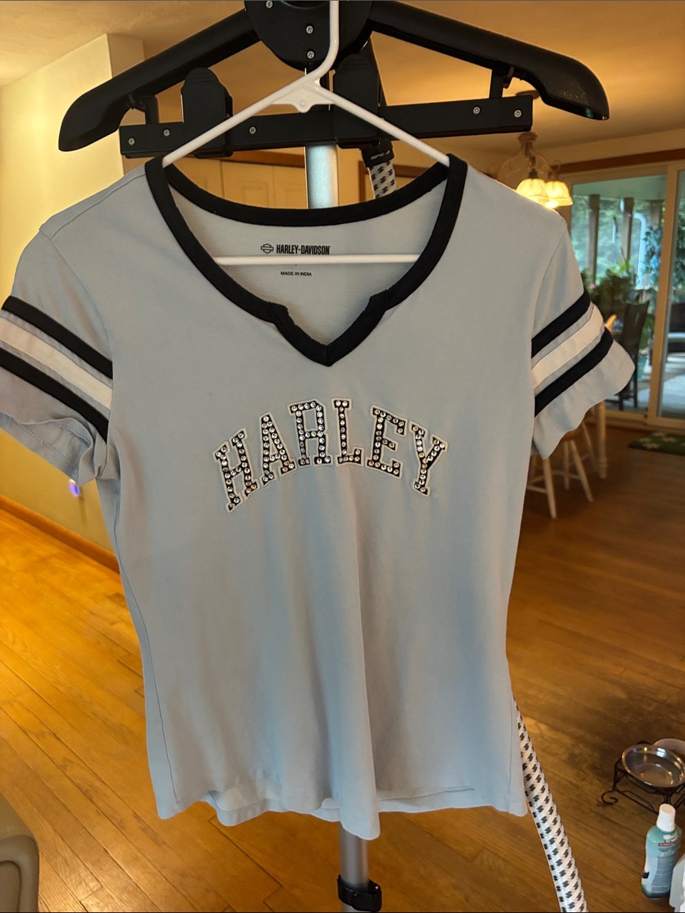 Harley-Davidson Light Blue Tee with Black Trim and Studded Logo